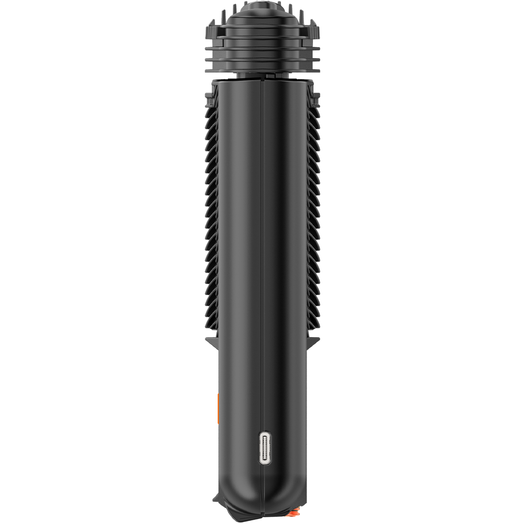 Seitenprofil des Mighty+ Vaporizers von Storz & Bickel – USB-C-Anschluss für schnelles Laden.