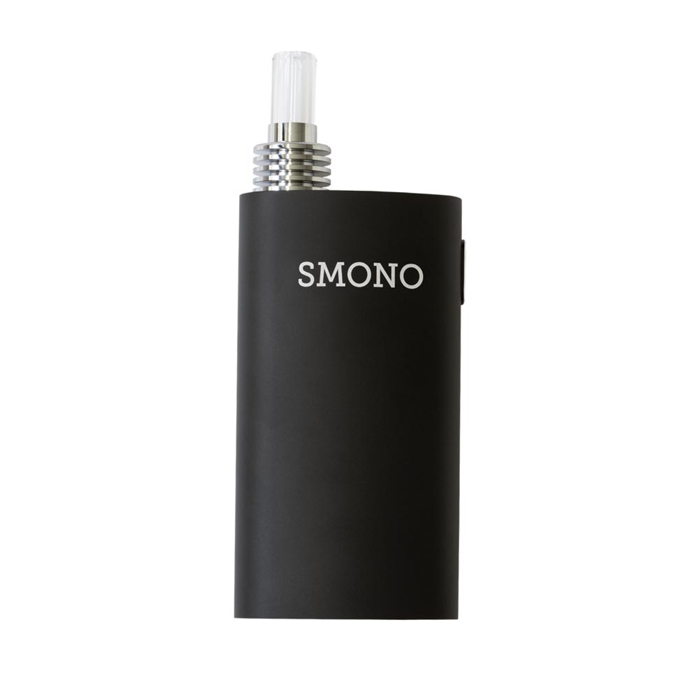 Smono 4.4 Vaporizer in Frontansicht – elegantes Gehäuse aus Edelstahl mit Glasmundstück für aromatischen Kräuterdampf unterwegs