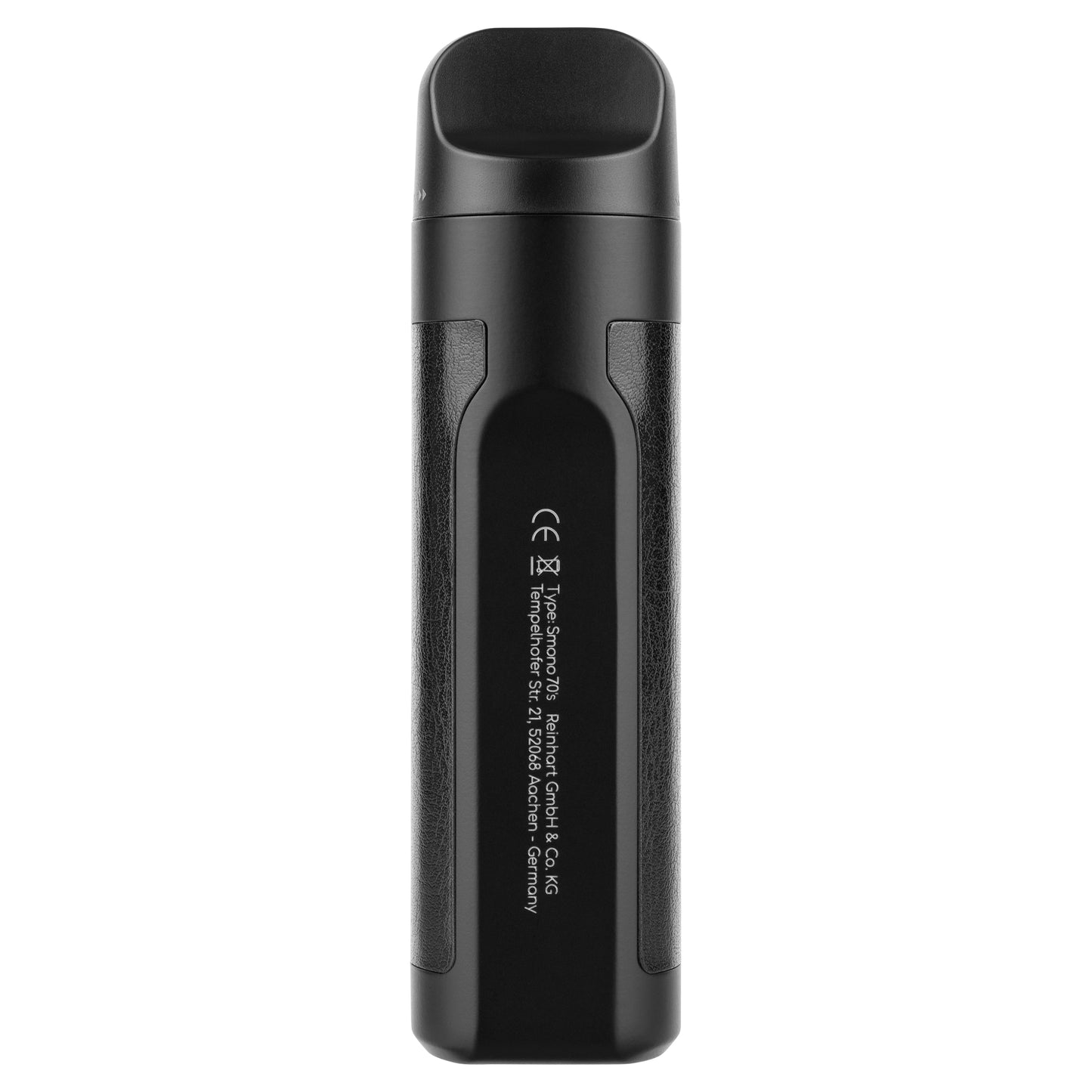 Rückansicht des Smono 70s Vaporizers mit CE-Zertifizierung und Herstellerangaben – Sicherheit und Qualität garantiert