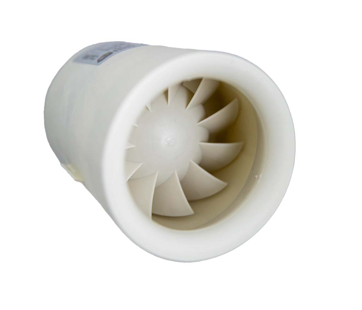 Frontansicht des Caluma Axiallüfters 100 mm – leiser Inline-Ventilator für Growbox mit passender Öffnung für Vetter Grow Aktivkohlefilter