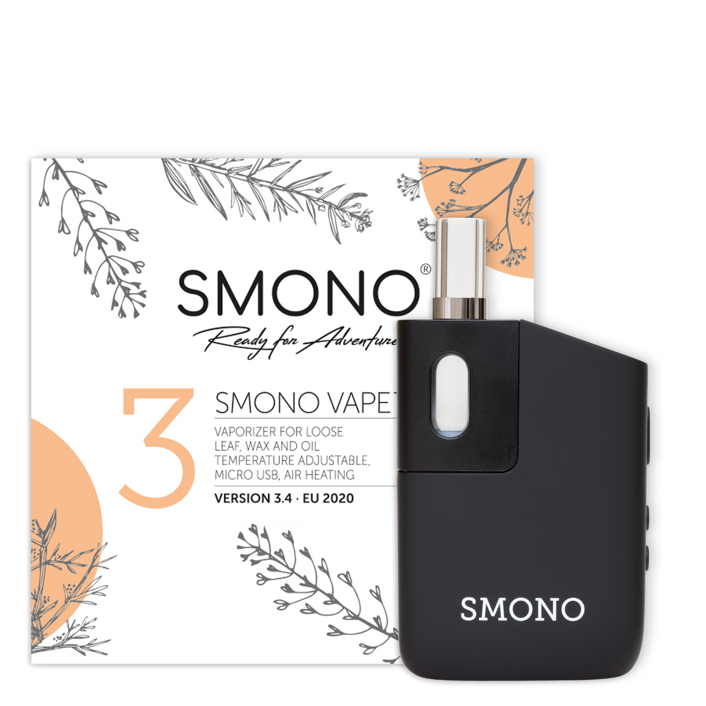 Smono 3.3 Vaporizer mit Verpackung – kompakter tragbarer Konvektionsvaporizer mit Glasmundstück, ideal für Kräuter, Wax und Öl unterwegs
