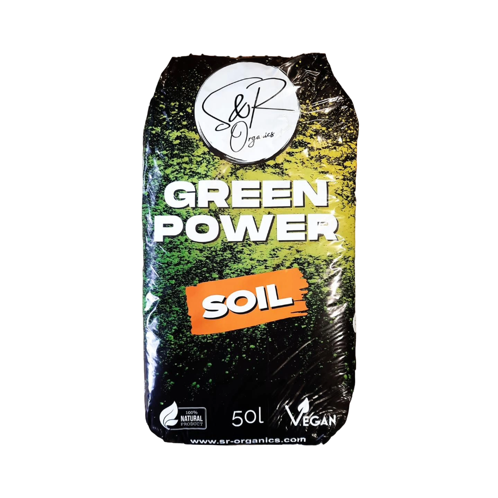 GreenPower Soil 50 Liter torffreie Bio-Erde für Indoor Growing, veganes Substrat von SR-Organics in schwarzer Verpackung