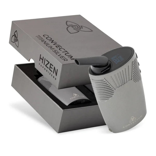 HIZEN Convectum Vaporizer in Titanium Silver mit Originalverpackung, klappbarem Mundstück und LED Display