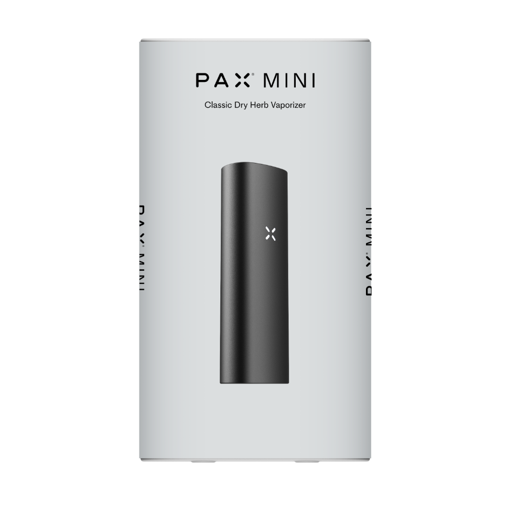Original PAX Mini 2 Vaporizer Verpackung mit Abbildung des schwarzen Kräuter-Vaporizers