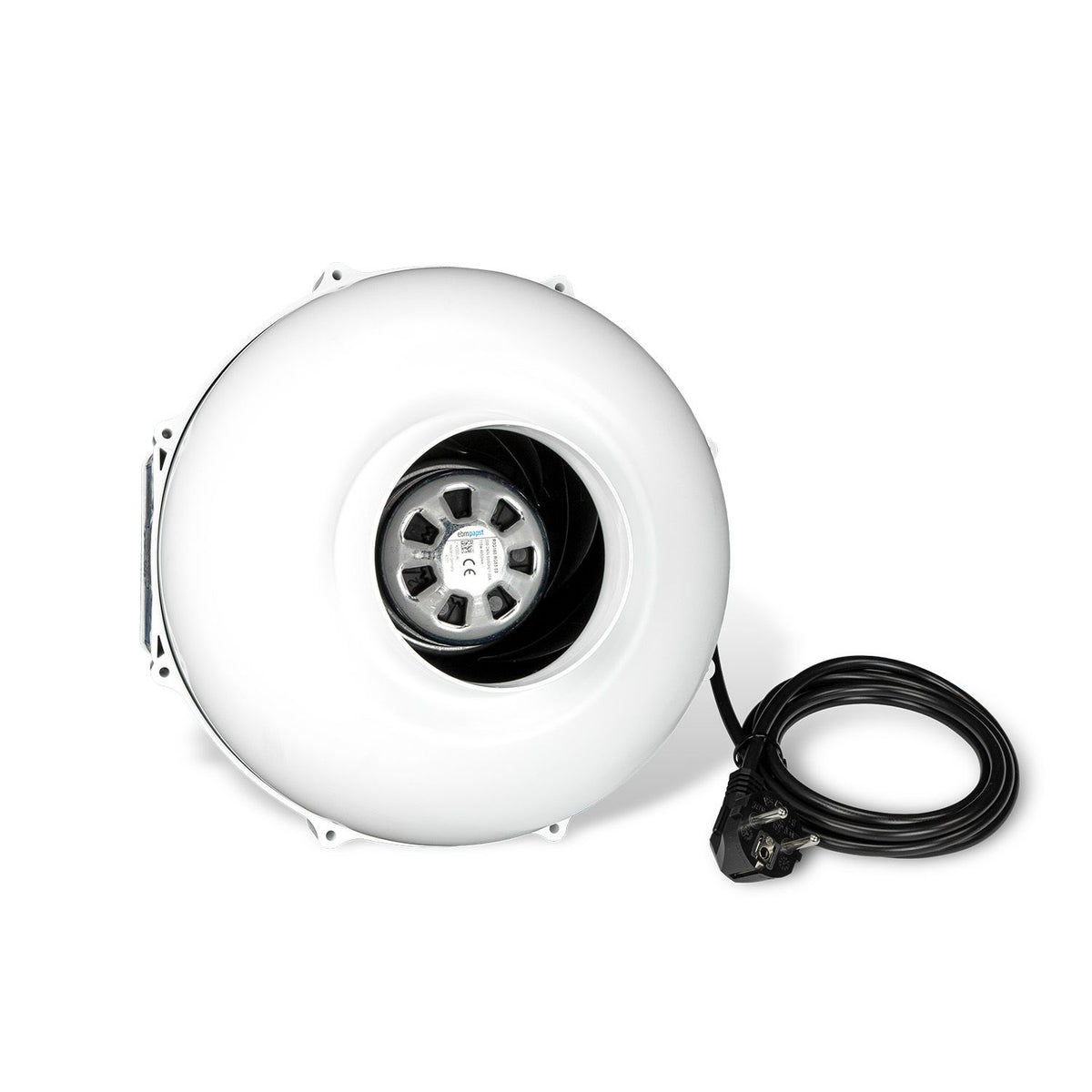 Prima Klima PK125ECblue EC Ventilator 580m³/h Ø125mm – Rückansicht mit Kabelanschluss und Laufrad