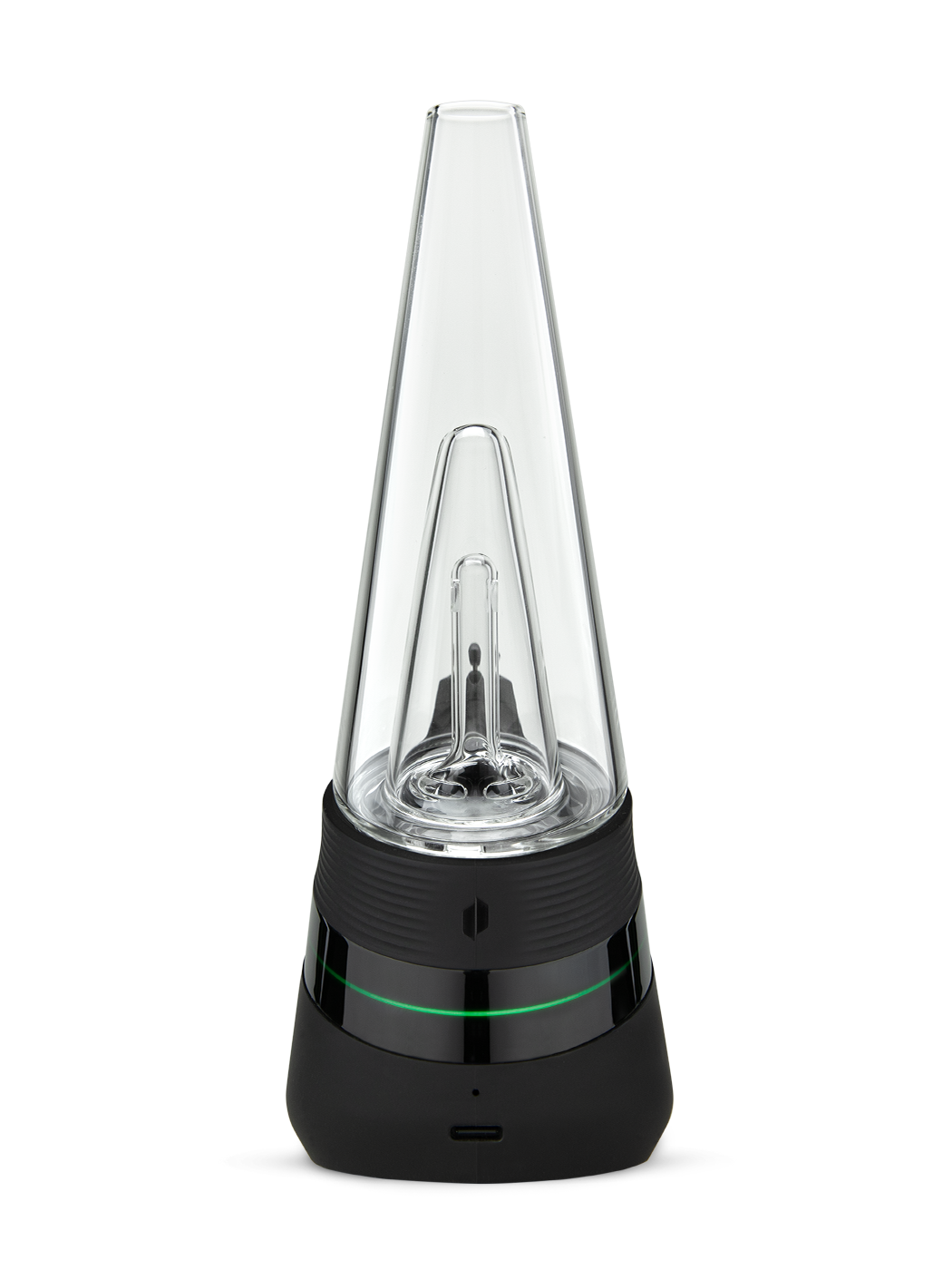 Puffco New Peak Onyx – Ansicht mit LED-Ring und USB-C Anschluss, E-Rig mit Wasserfiltration für kühlen Dampf.