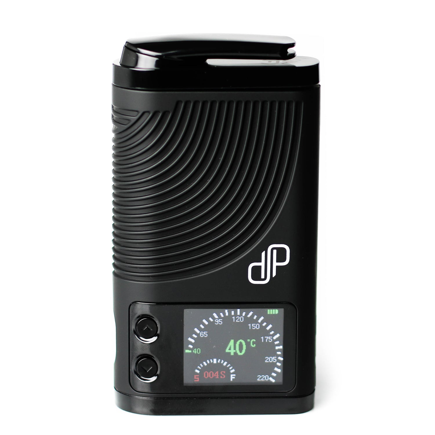 Frontansicht des Boundless CFX Vaporizers mit OLED Display und doppelwandigem Edelstahlgehäuse