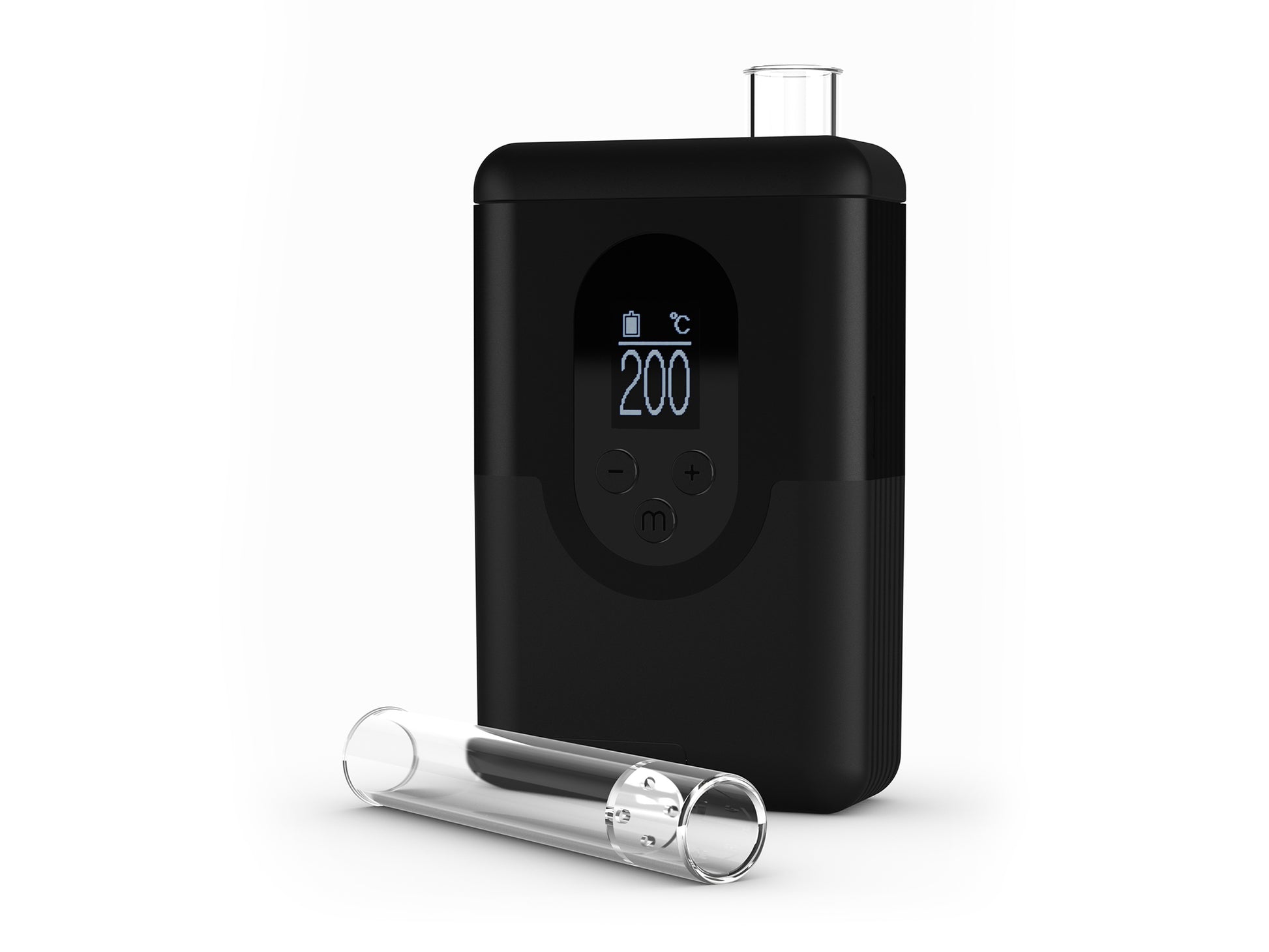 ArGo Vaporizer, seitliche Vorderansicht mit herausnehmbaren Glasmundstück, ideal für unterwegs und aromatischen Dampf