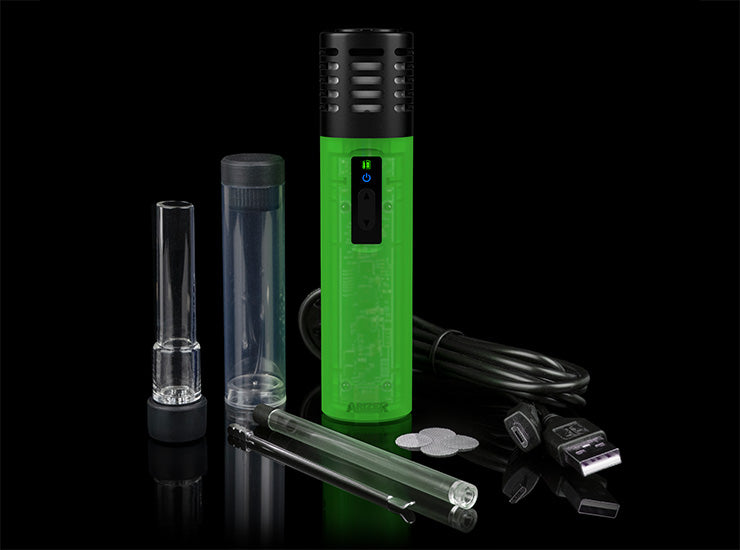 Arizer Air SE Vaporizer TimeWarp Green – vollständiger Lieferumfang mit Glasmundstück, USB-Ladekabel, Rührstab und Sieben