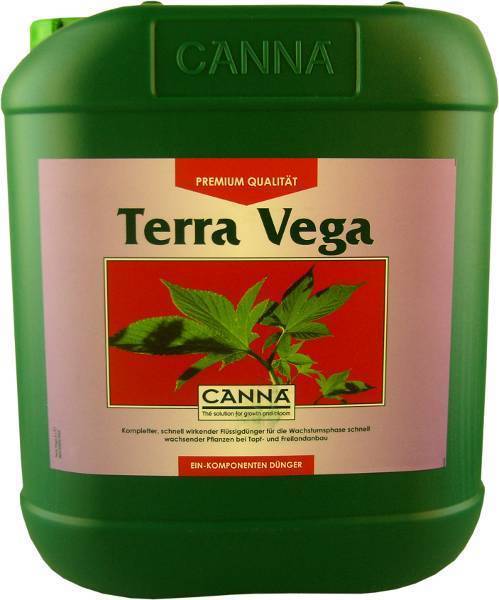 Großflasche des Terra Vega Düngers von CANNA in Premium Qualität für effektive Nährstoffversorgung in der Vegetationsphase von Pflanzen.