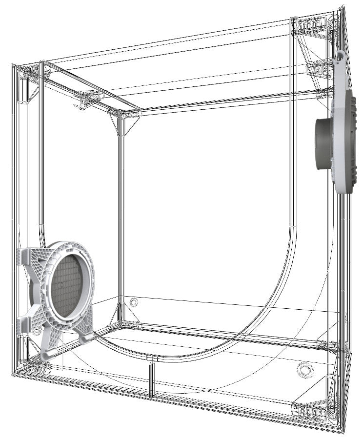 Technische Zeichnung der Secret Jardin Dark Propagator DP60, detaillierte Darstellung von Struktur und Luftzirkulationssystem, für professionelle Pflanzenzucht.