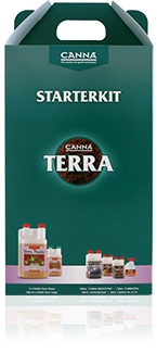 Canna Terra Starterkit Verpackung mit einer Auswahl von Düngemitteln und Pflanzenpflegeprodukten für Anfänger und erfahrene Gärtner.