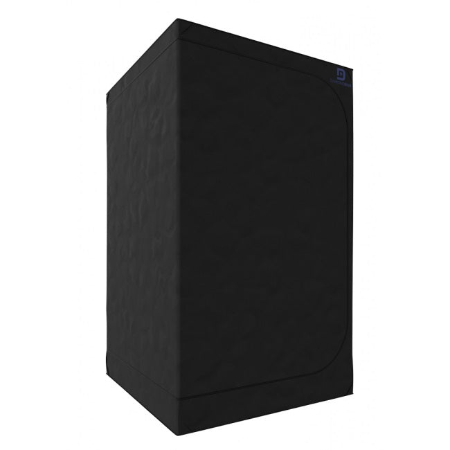 Diamondbox SL120 geschlossen, elegantes schwarzes Finish, Premium-Indoor-Growbox, perfekt für Hydrokultur und Bodenanbau, auf weißem Hintergrund.