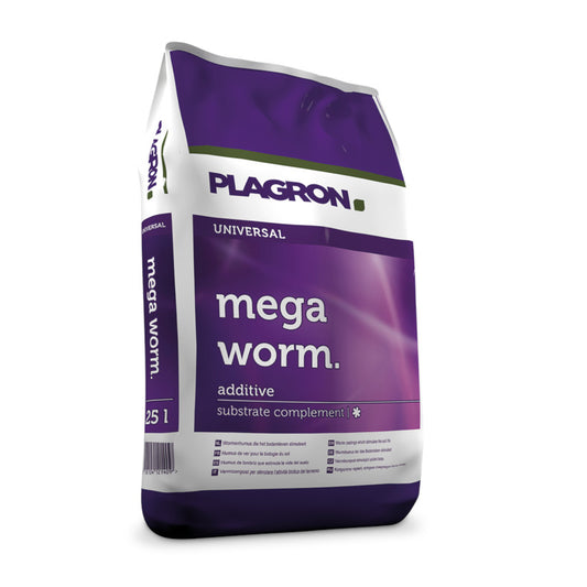 25-Liter-Beutel von Plagron Mega Worm, Universalzusatz für Pflanzsubstrate, in charakteristischer lila Verpackung