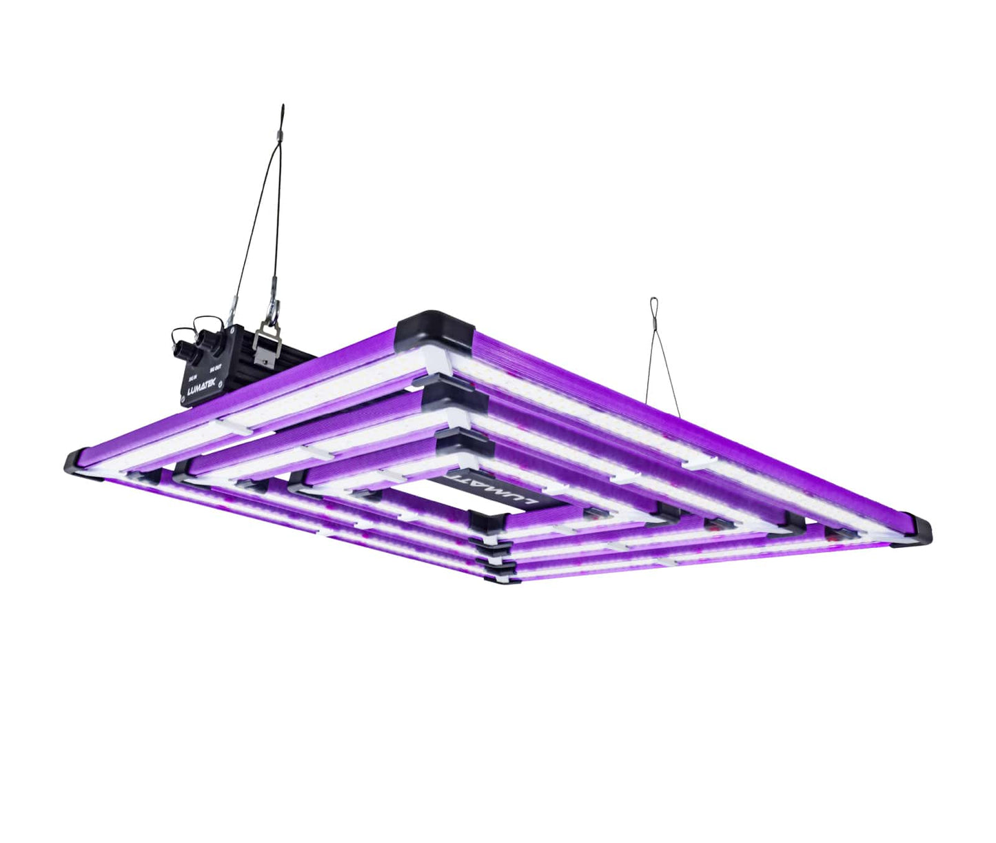 Lumatek ATS300W Pro LED Grow Light von oben, illustriert die verteilten Lichtquellen für eine optimale und effiziente Pflanzenbeleuchtung.