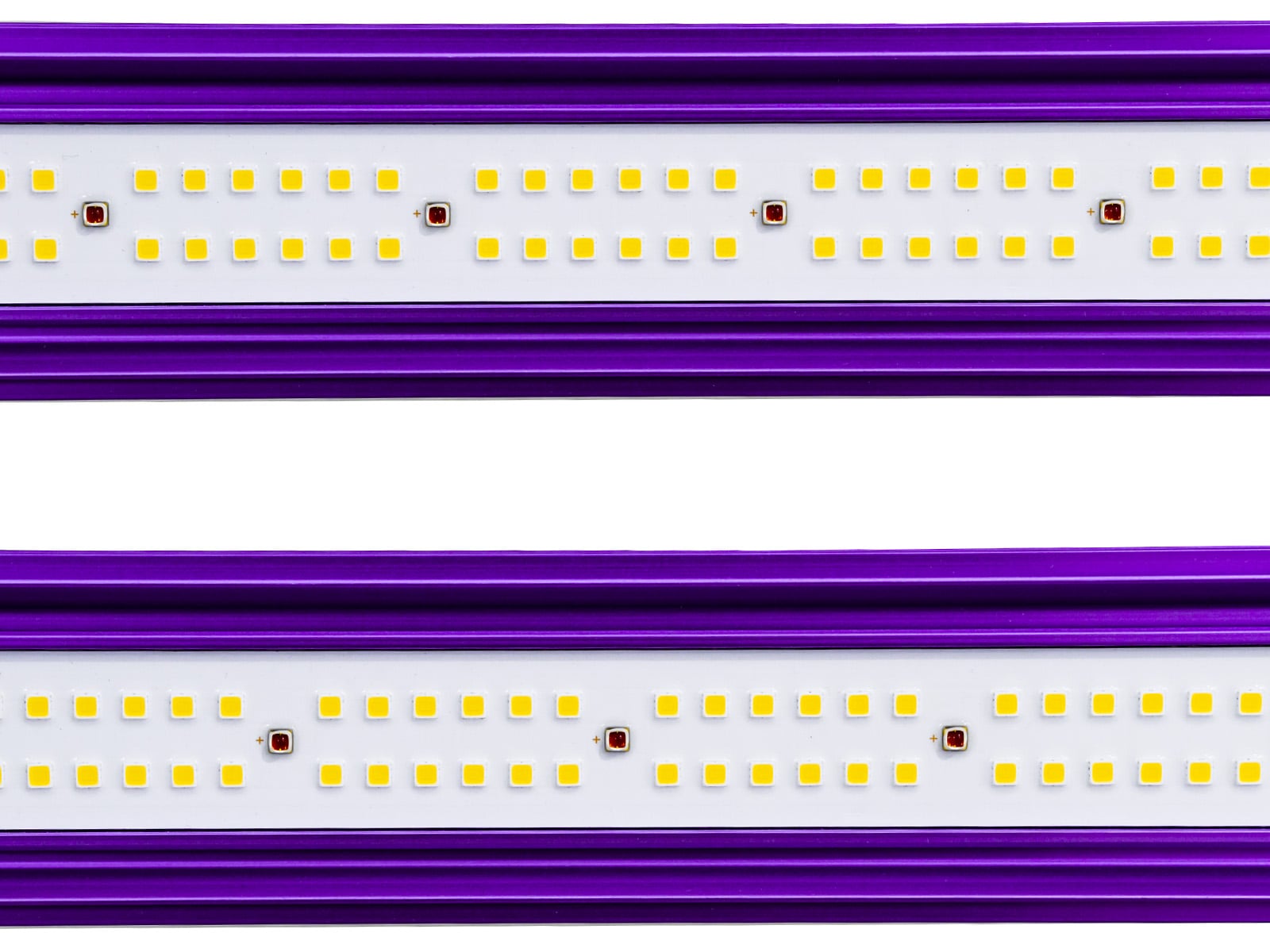 Detailansicht der leuchtenden LED-Leisten der Lumatek Zeus Pro 465W Compact 2.9, hervorhebend die Osram und LUMLED Technologie für Pflanzenwachstum.