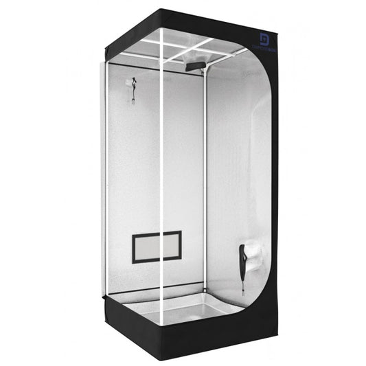 Moderne, freistehende Duschbox DiamondBox SL70 mit klaren Glastüren, weißer Innenverkleidung und eleganter schwarzer Basis.