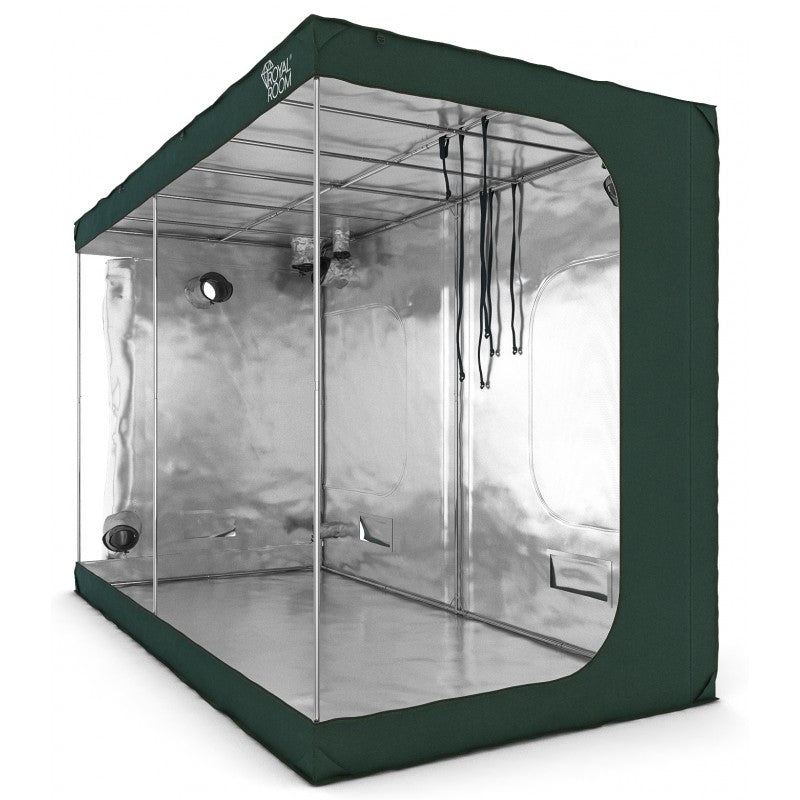 RoyalRoom Classic C240S Growbox-Seitenansicht mit Sichtfenster, Belüftungsöffnungen und stabilen Tragegurten für Indoor-Gartenbau.