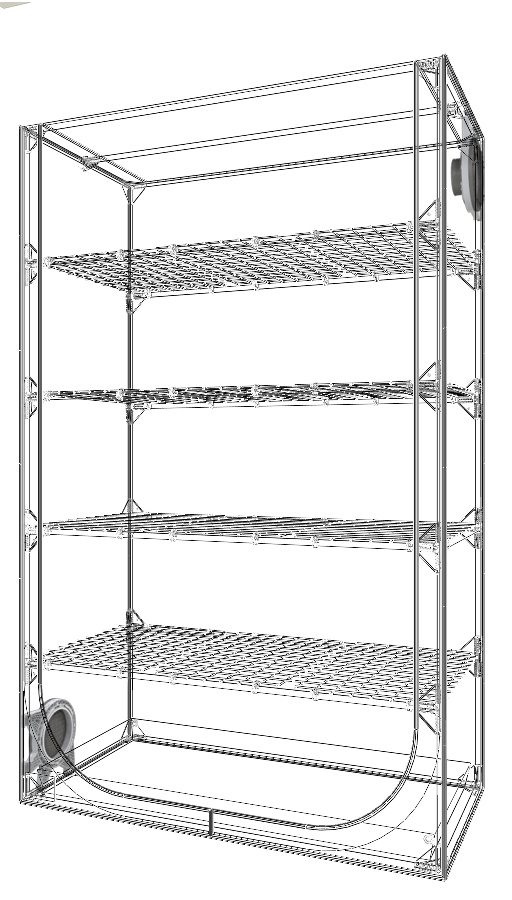 Drahtmodell des Secret Jardin Dark Propagator DP120 Rev. 4.0, detaillierte Strukturansicht ohne die Plane für technische Übersichten.