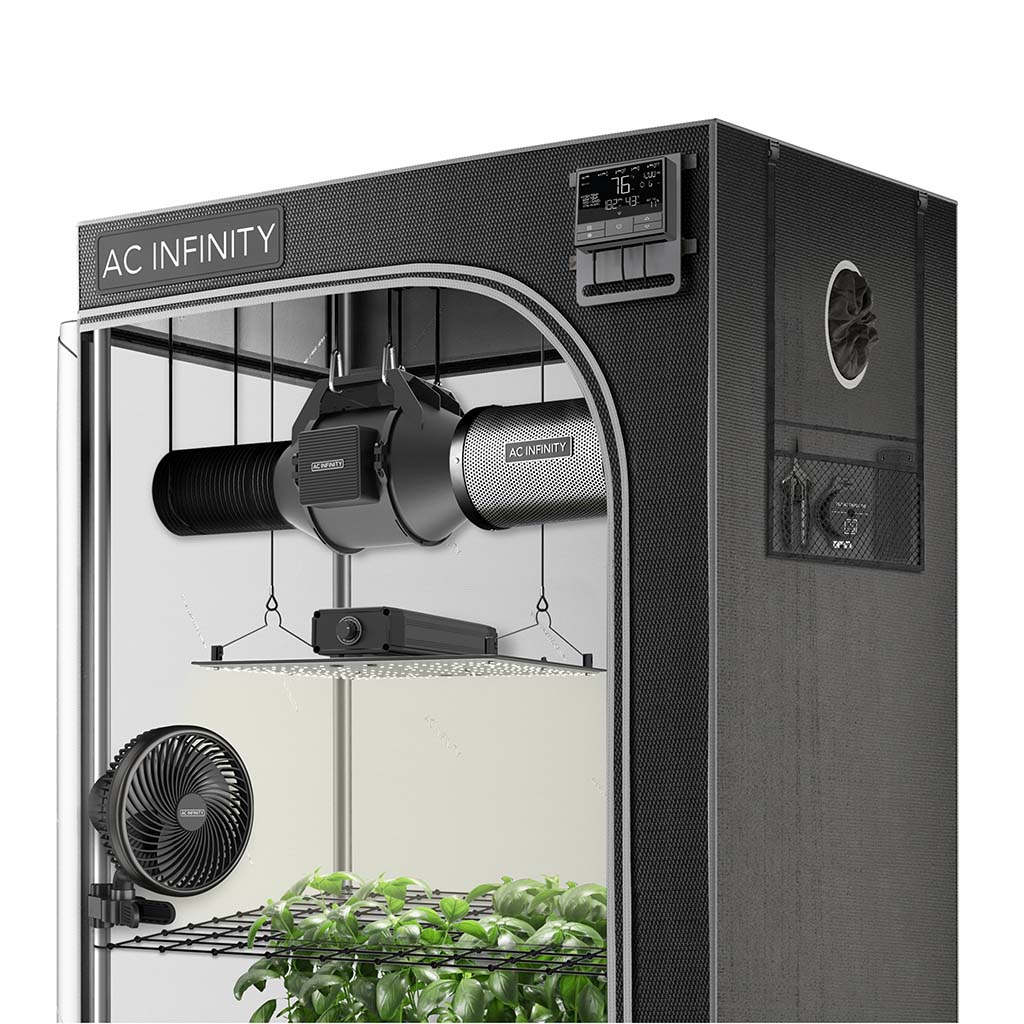 AC Infinity Grow-Zelt-System 60x60x180 mit Controller, LED-Licht, Ventilatoren und Aktivkohlefilter für optimales Indoor-Growing.