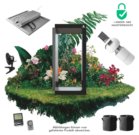 Caluma Growbox Komplettset 80x80 cm mit LED 150W, Lüftung, Aktivkohlefilter, Töpfen und Zubehör – ideal für Indoor Growing mit Kinderschutz