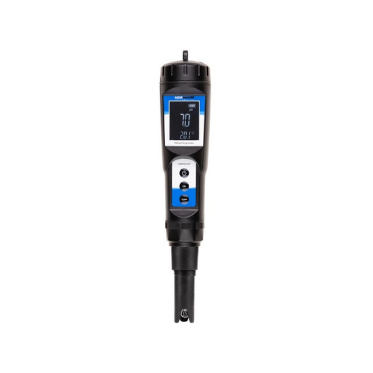Frontansicht des Aqua Master Tools P50 Pro2 pH Temp Meters mit aktivem Display – misst präzise pH-Wert und Temperatur in Echtzeit