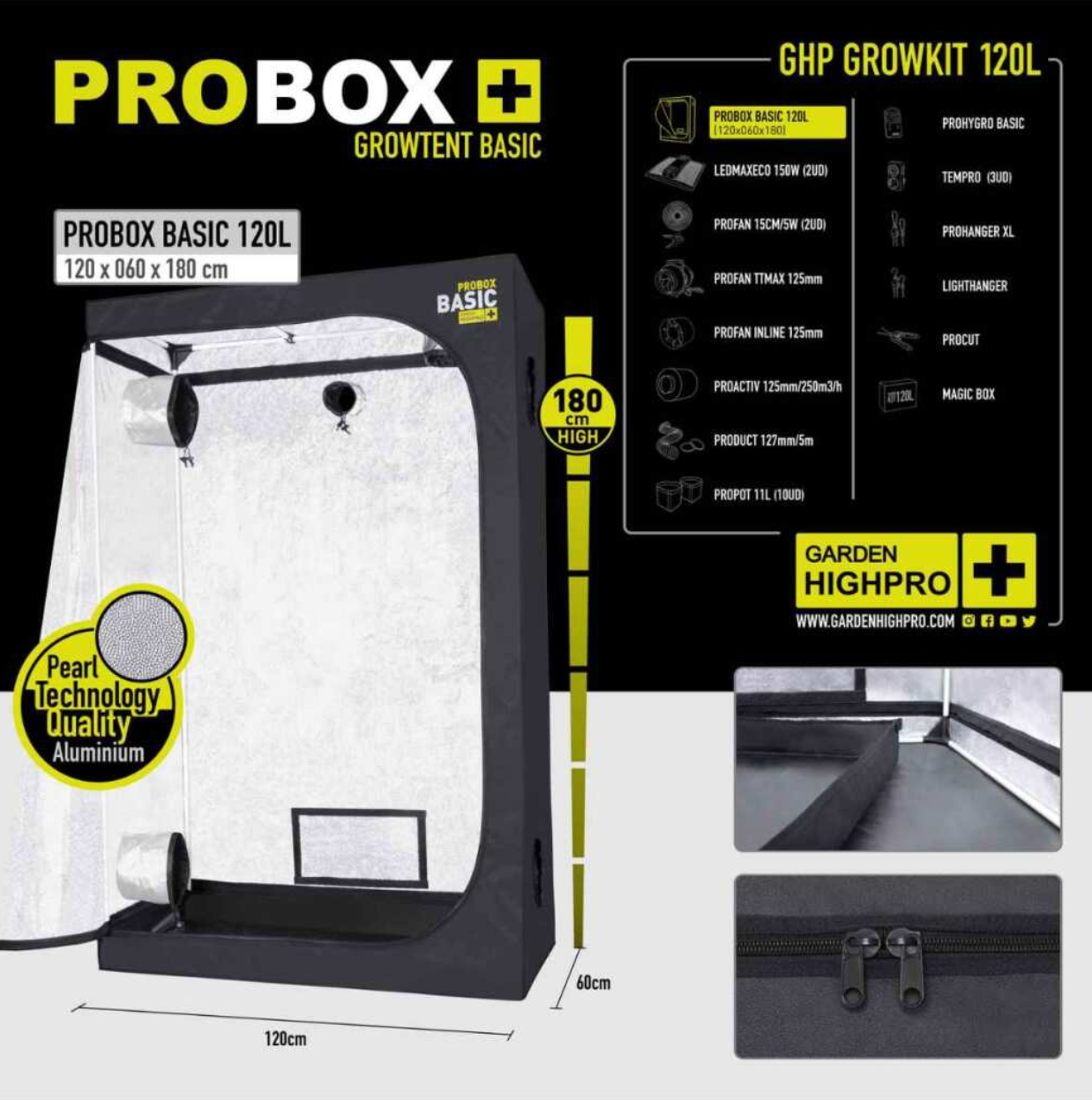 Komplettes Growbox-Set 120x60x180cm mit LEDs, Lüftern und Stofftöpfen, ideal für Einsteiger und Fortgeschrittene im Indoor-Growing.