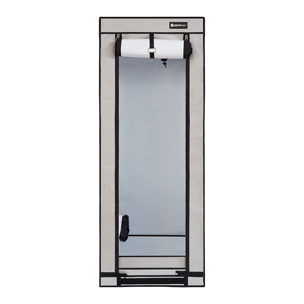Frontansicht der geöffneten Homebox Ambient Q60+ mit hell reflektierender Innenfläche und lichtdichtem Reißverschluss