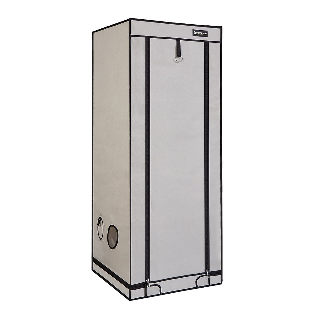 Geschlossene Homebox Ambient Q60+ in Beige mit schwarzen Nähten, platzsparendes 60x60 cm Growzelt für Indoor-Anbau