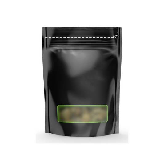 Versiegelbarer schwarzer TerpLoc Grove Bag für 15g Kräuterlagerung mit Sichtfenster, feuchtigkeitsregulierend und durchstichfest für dauerhafte Frische.