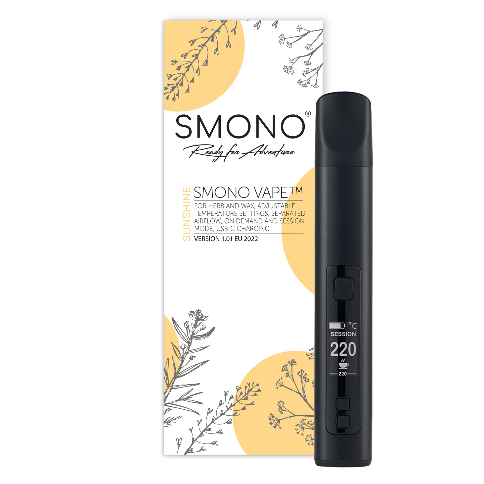 Smono Sunshine Vaporizer mit Verpackung – ideal für Kräuter, Wachse & Öle