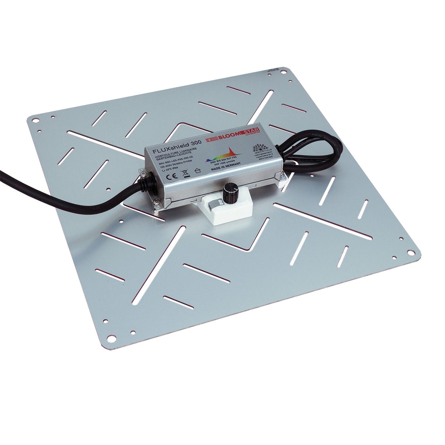 BloomStar FLUXshield 300 LED Panel schräg fotografiert – dimmbar, homogene Ausleuchtung auf 60x60