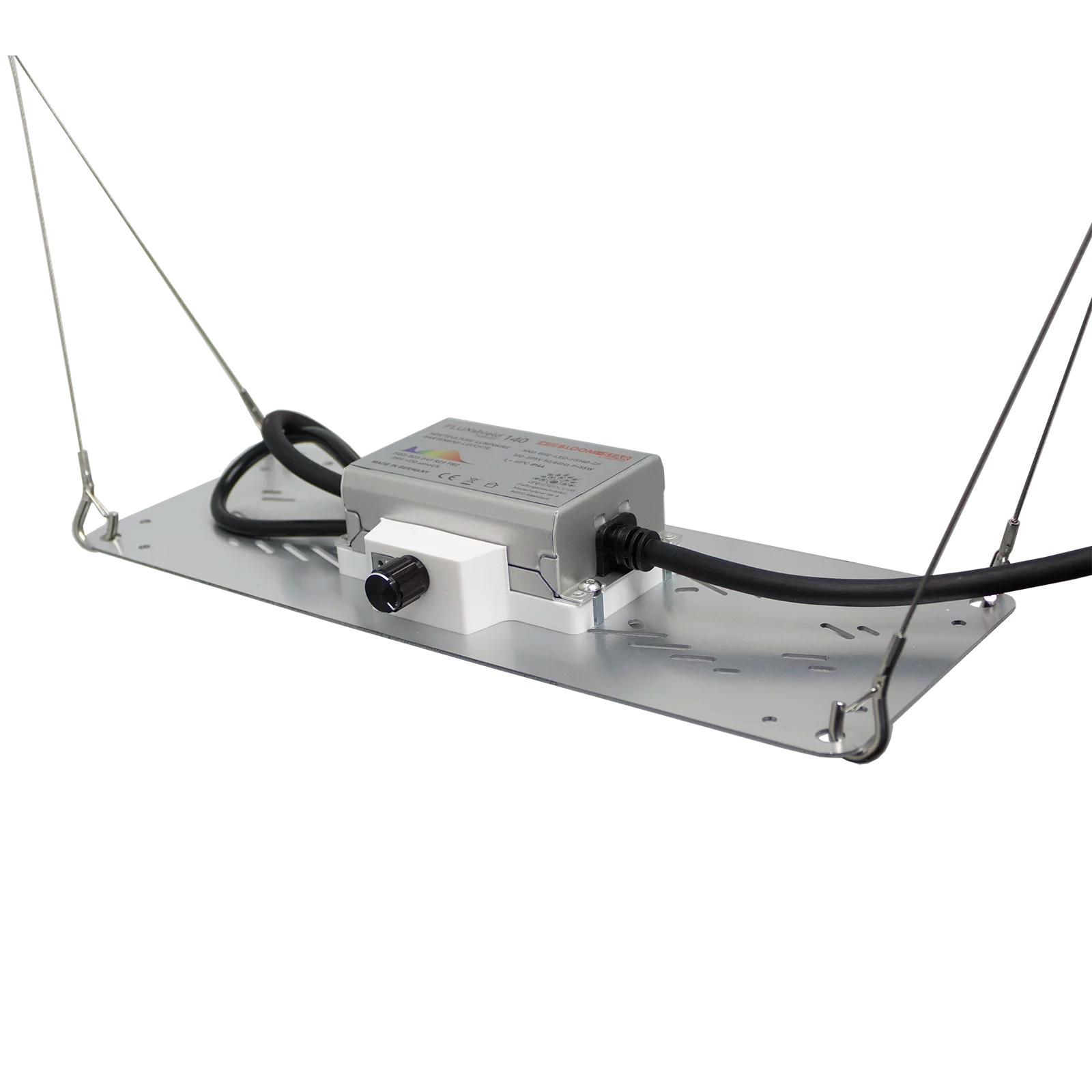 Oberseite der BloomStar FLUXshield Habibi 140 mit Netzteil und Dimmer – 50W LED für 60×60 cm