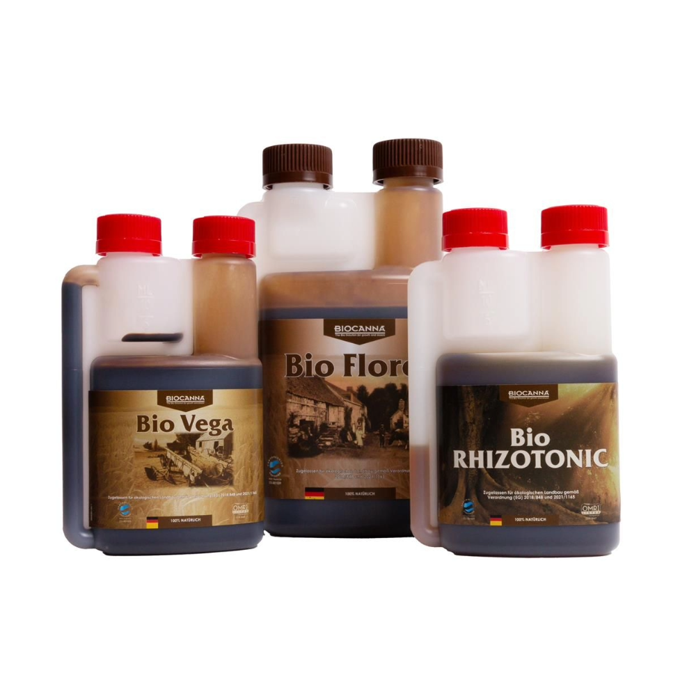 CANNA Bio Starterset mit Bio Rhizotonic, Bio Vega und Bio Flores – veganes Pflanzendünger Set für Wachstum und Blüte