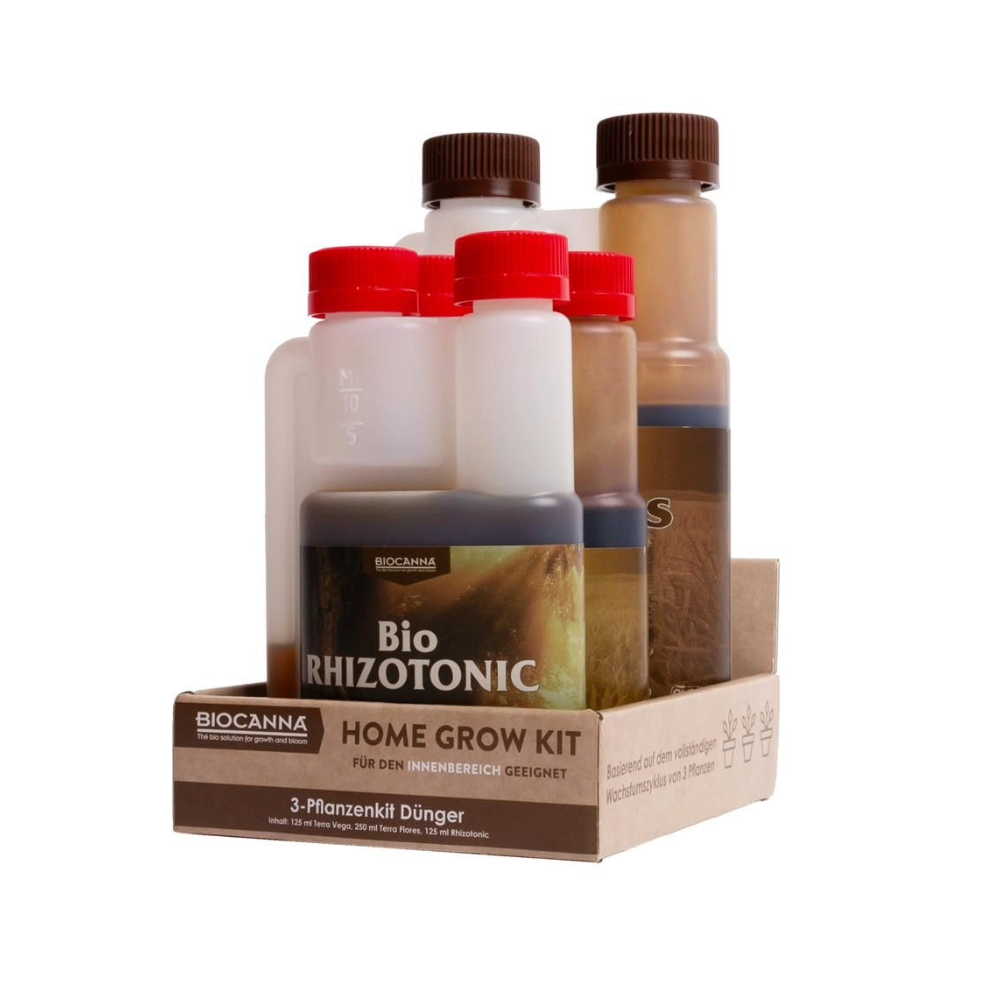 CANNA Bio Starterset HomeGrowKit mit Bio Rhizotonic, Bio Vega und Bio Flores – Komplettdünger für 3 Pflanzen im biologischen Anbau