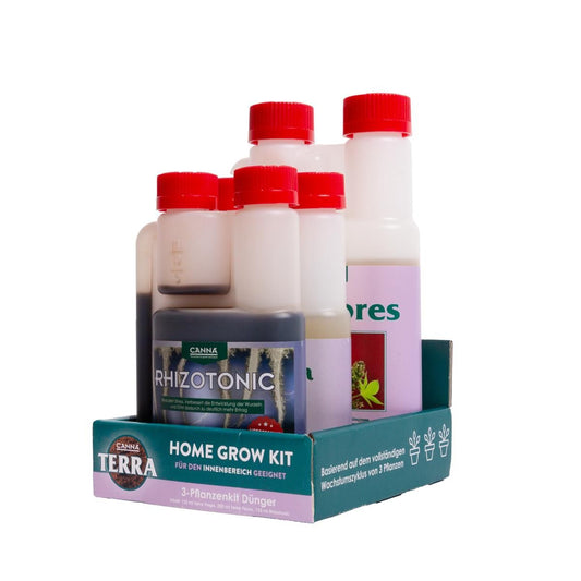 Canna Terra Home Grow Kit Starterset mit Rhizotonic, Terra Vega und Terra Flores – komplettes Düngerset für den gesamten Pflanzenzyklus.
