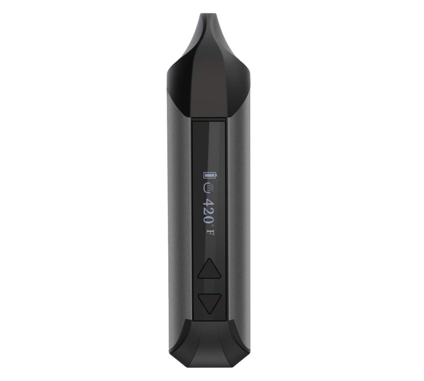 Oberansicht des Flowermate Cap Pro Vape Pen, hervorgehoben durch das kompakte Design und die Temperaturanzeige.