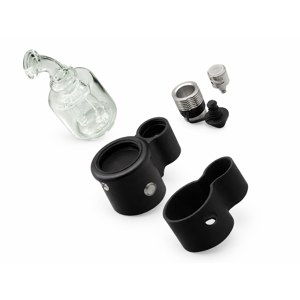 CrossingTech The Core 2.0 XL E-Rig Deluxe Explosionsansicht mit Glasbubbler, Base, Hülle und Atomizer