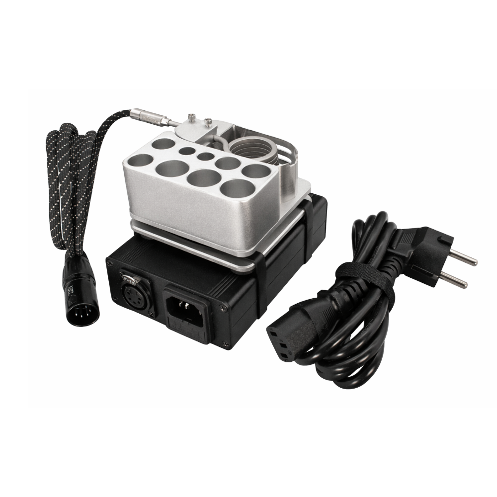 CrossingTech Wireless One Hit Wonder V2 Dock Station mit PID Controller, Heizspule und Netzkabel als stationäres Ball Vape Setup.