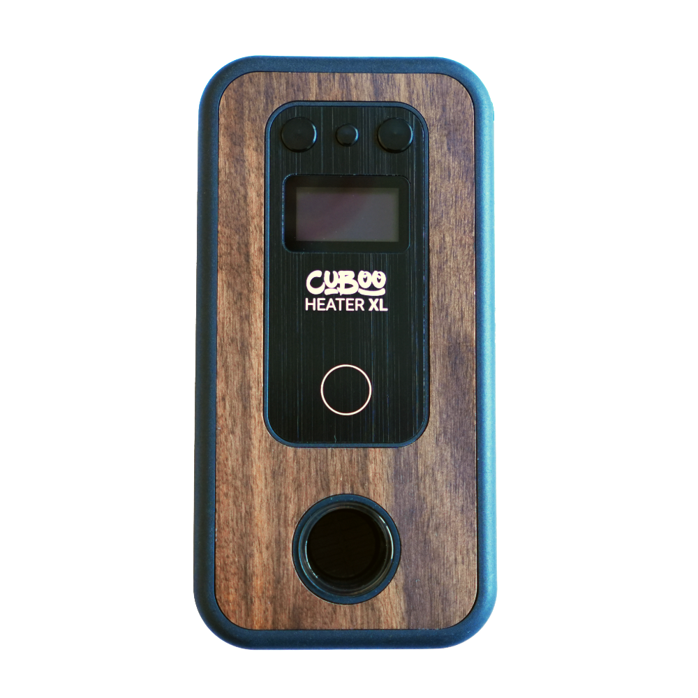 Cuboo Heater XL Induktionsheizer in Holzoptik – Frontansicht mit Display und Heizöffnung