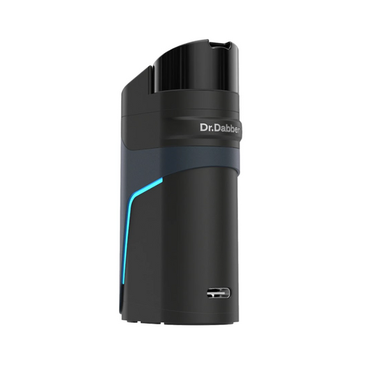 Dr. Dabber Ghost 2 Wax Pen in Schwarz mit LED-Lichtleiste und USB-C-Anschluss in Frontansicht