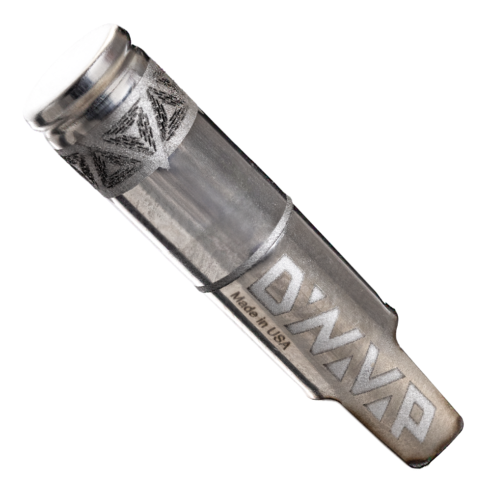 DynaVap BallR Cap schräg fotografiert – verlängerte Konvektionskappe mit Edelstahlkugeln und gravierter Heizskala für gleichmäßigen, aromatischen Dampf