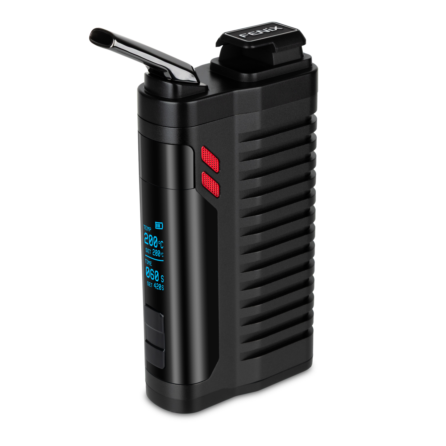 FENiX 2.0 MAX in Seitenansicht mit ausgeklapptem Mundstueck – tragbarer Kraeuter-Vaporizer mit reiner Konvektion.