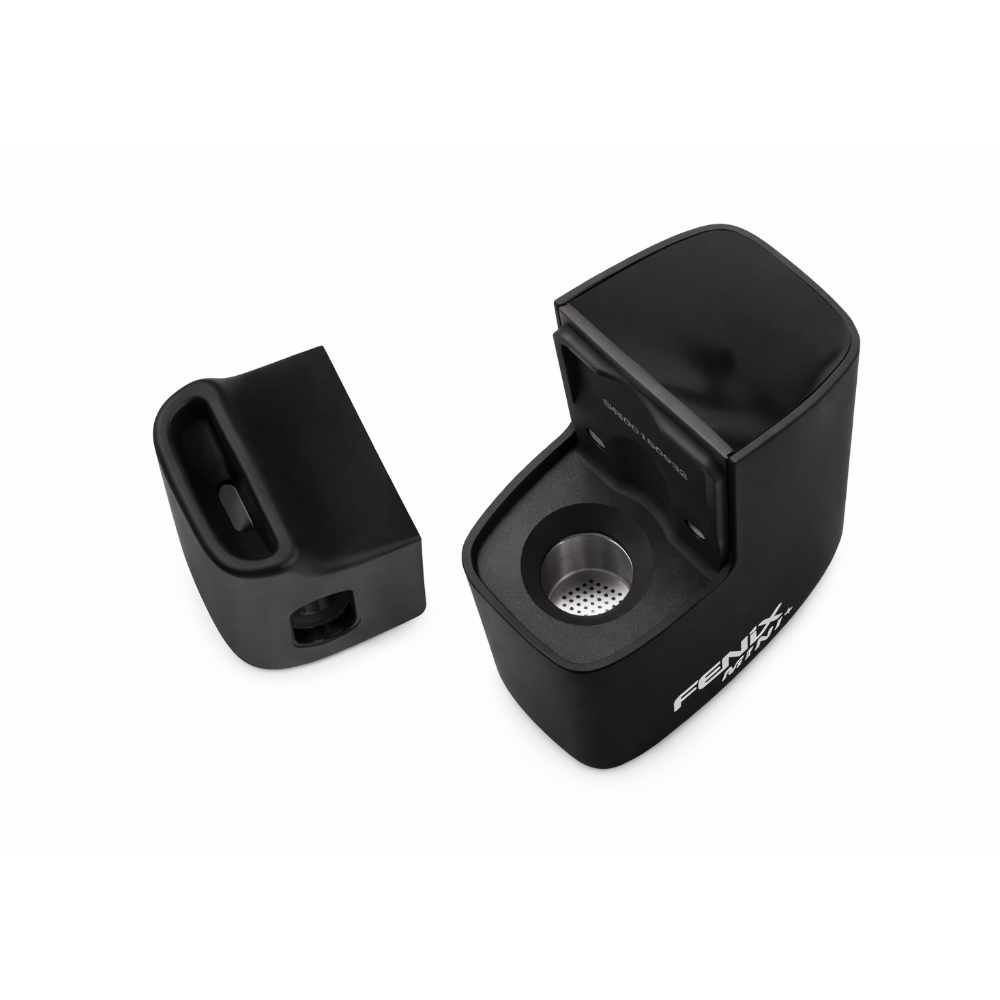 FENiX MINI+ Vaporizer mit geöffneter Heizkammer und abgenommenem Mundstück auf weißem Hintergrund