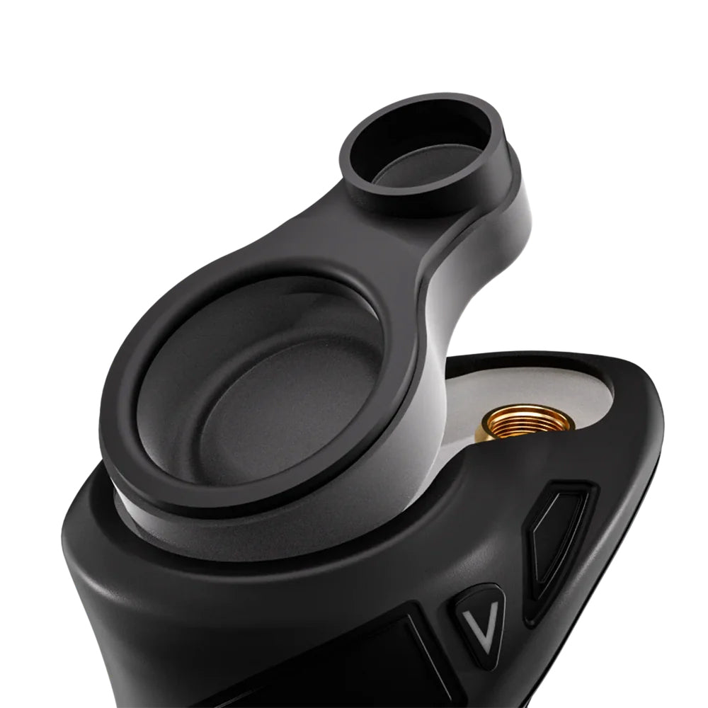 Detailaufnahme des Focus V CARTA SPORT in Schwarz mit geöffneter Heizkammer und V-Button