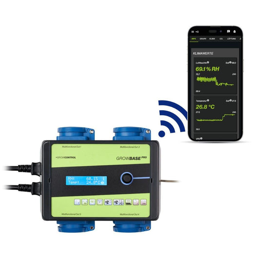 GrowControl GrowBase Pro WIFI Klimacontroller mit Smartphone-App zur Steuerung von Temperatur, Luftfeuchtigkeit und Klima im Indoor-Growraum