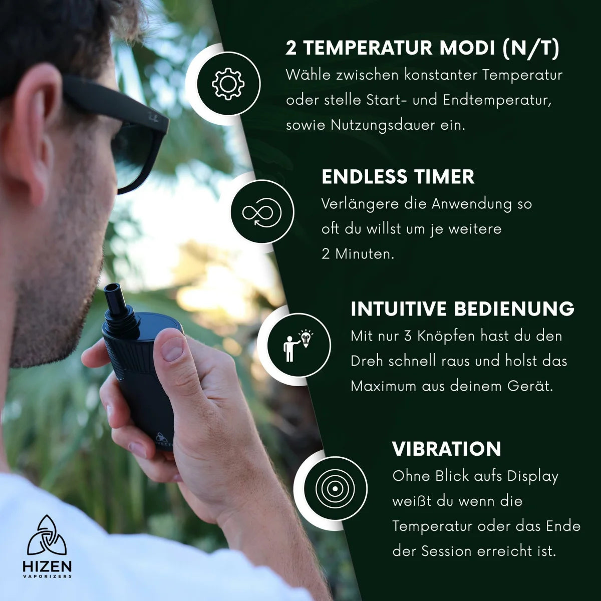 HIZEN Convectum Vaporizer mit zwei Temperaturmodi, Endless Timer, intuitiver Bedienung und Vibrationsfunktion