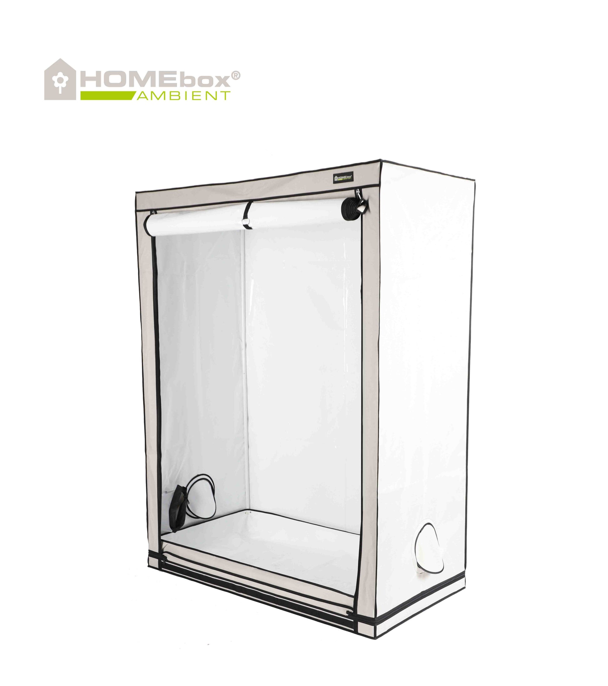 HOMEbox Ambient Q120 Growbox offen in seitlicher Ansicht mit Sicht auf Innenraum