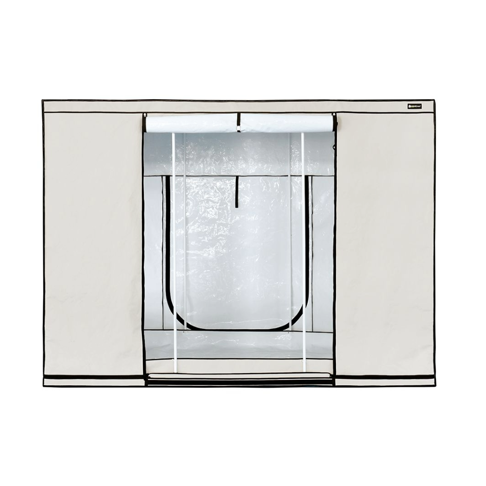 Homebox Ambient Q300+ Growzelt 300x150x220 cm – geöffnete Frontansicht mit optimaler Belüftung und großem Arbeitsbereich