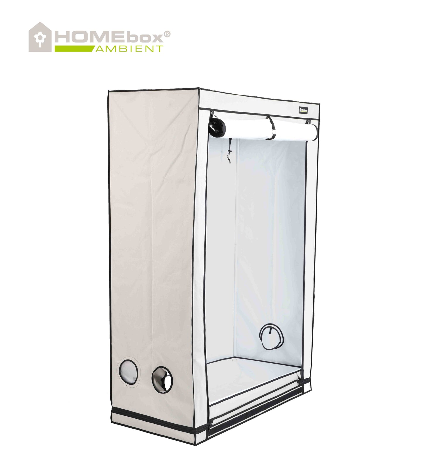 Homebox Ambient R120S Growbox Seitenansicht – optimale Belüftungsöffnungen und hochwertige Verarbeitung für gleichmäßige Pflanzenentwicklung